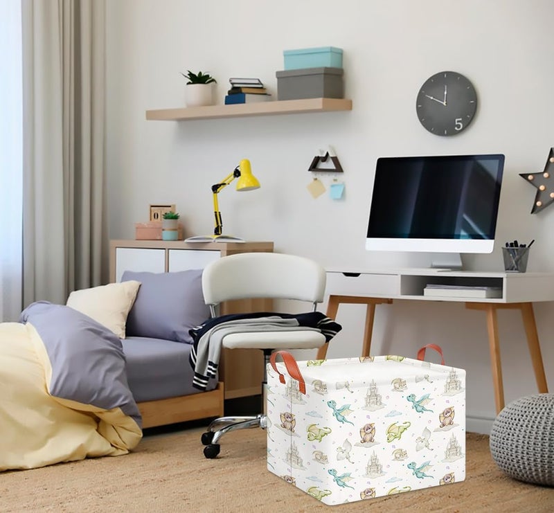 CLOCOR Rectangular Storage Basket Empty,Gift Basket,Waterproof Storage Bin with Handles,Room Decor(Castle Dinosaur) - Image 2